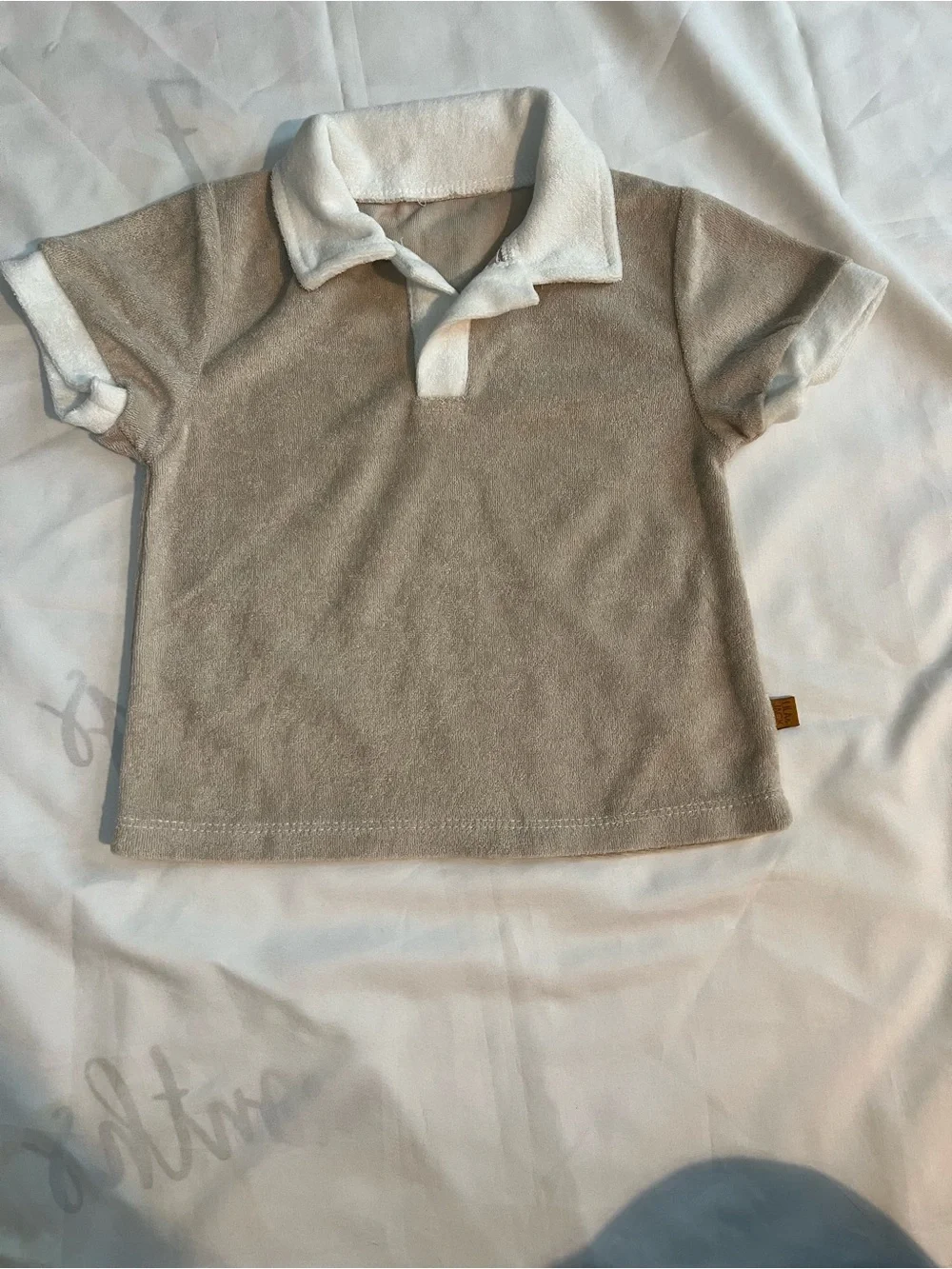 Lila & Jack Beige Terry Polo & Checkered Swim Shorts Set Neutral Two-Piece 2T
